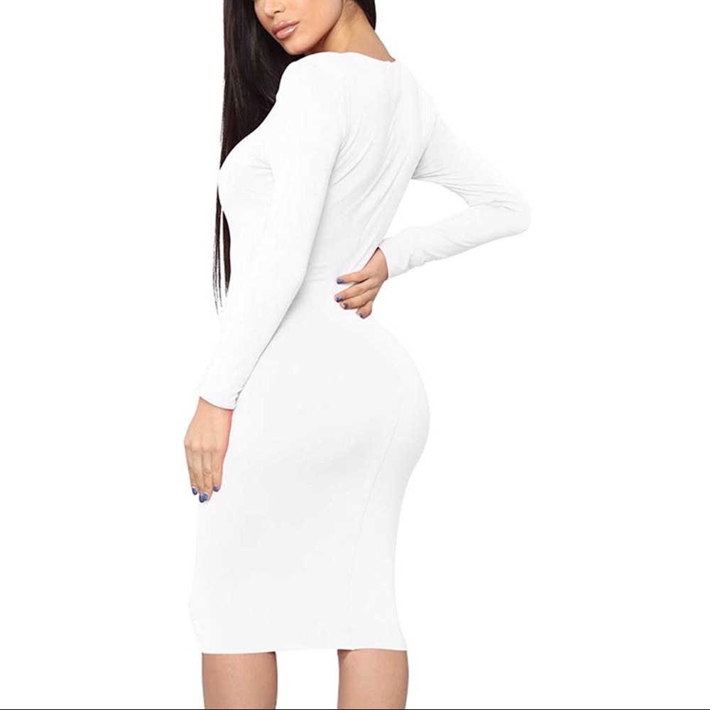 Sexy Bodycon Long Sleeve Round Neck Dress - Picture 3 of 6